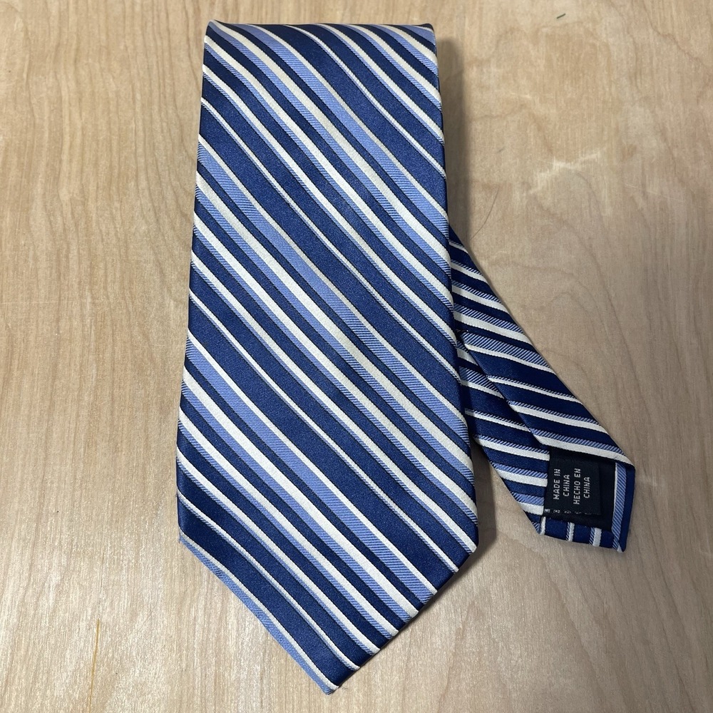 Croft And Barrow Classic Blue Striped‎ Tie Necktie 100% Silk